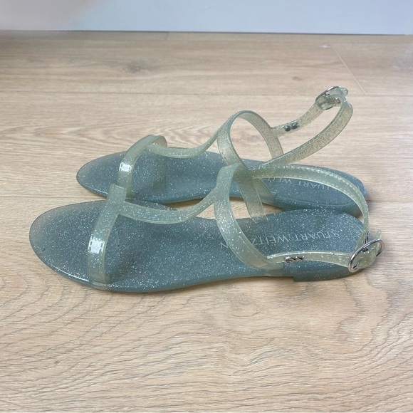 Stuart Weitzman Womens Mellie Jelly Glitter Flat Summer Sandals Silver Size 8 - Picture 2 of 6